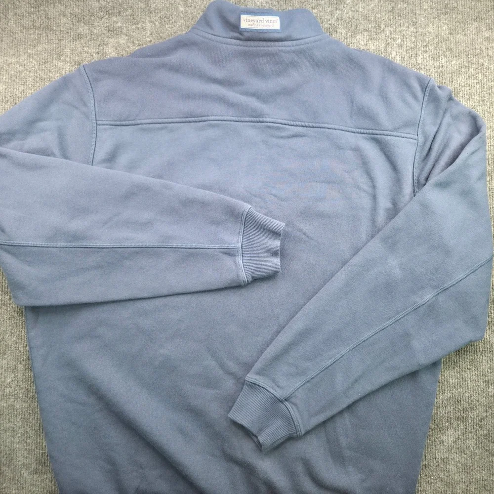 Vineyard Vine Men M Blue Cotton Blend 1/4 Zip Pullover Sweatshirt Preppy Coastal